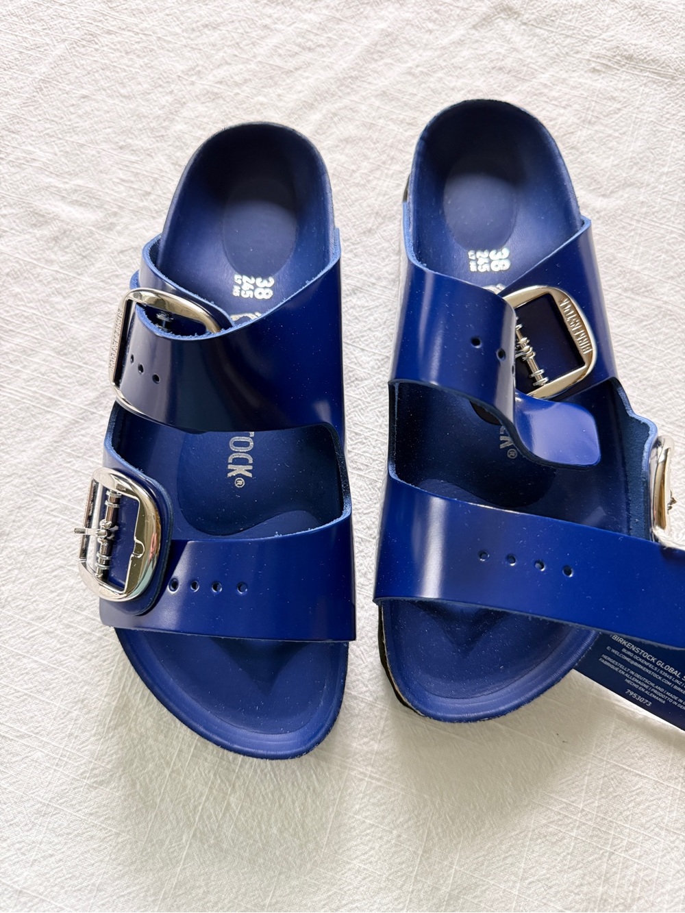 Birkenstock Blue leather Two-Strap Sandals with Silver Buckles
